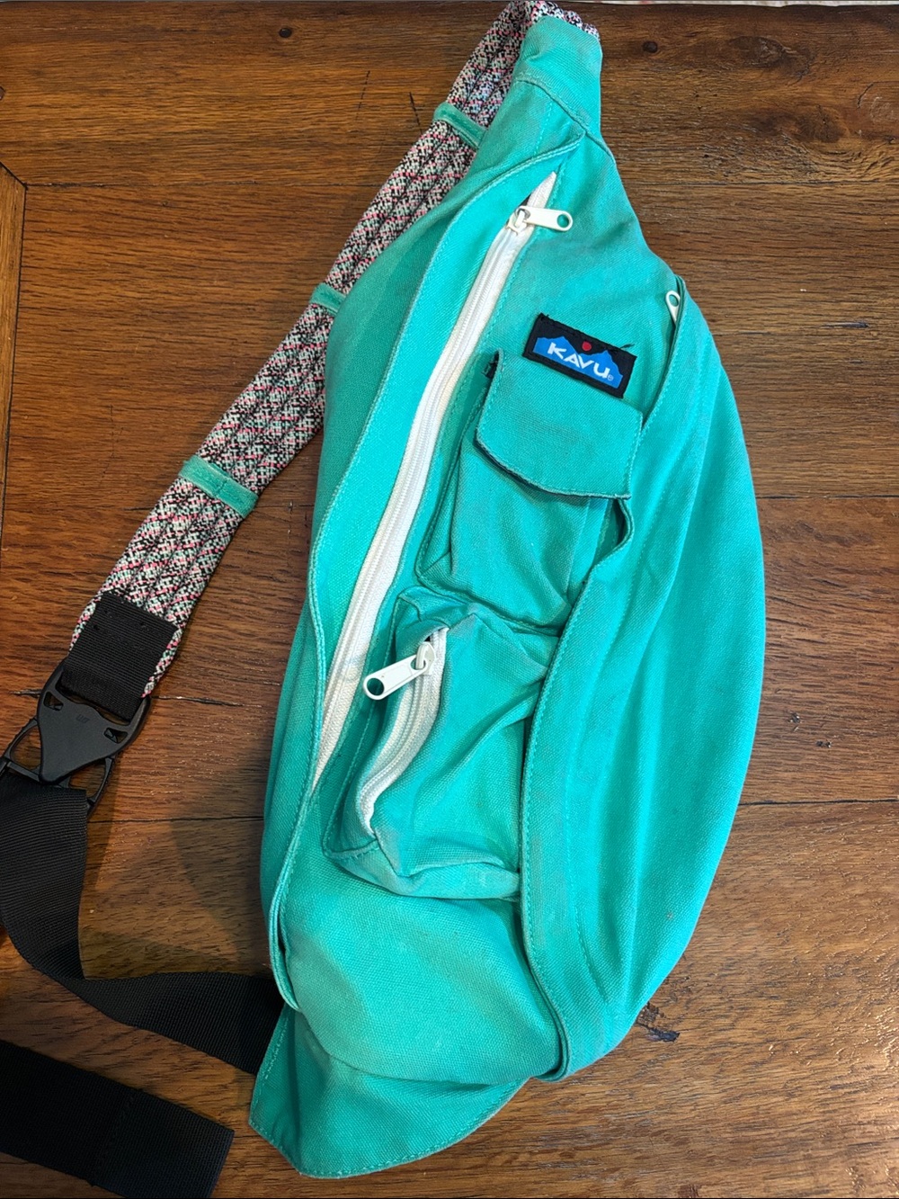 Kavu Teal Sling Pack with Patterned Rope Strap